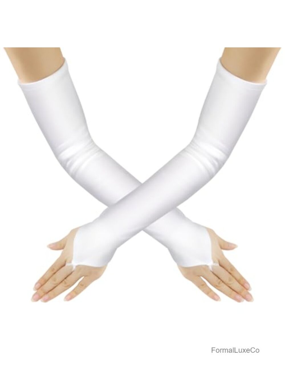 Women's Fingerless Elbow White Satin Opera Gloves for Wedding Party Cosplay